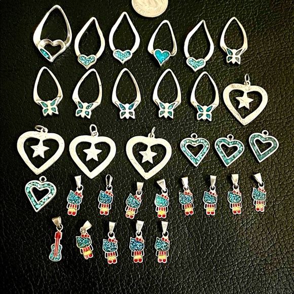 Lot of sterling silver Mexican turquoise pendants - Picture 3 of 11